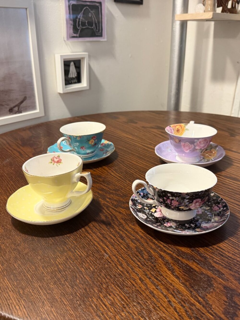 Set of 4 mismatched tea cups